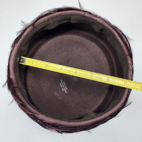 Vintage Feathered Wool Cloche Hat Womens Brown Bucket USA Flapper Paris - Picture 7 of 8
